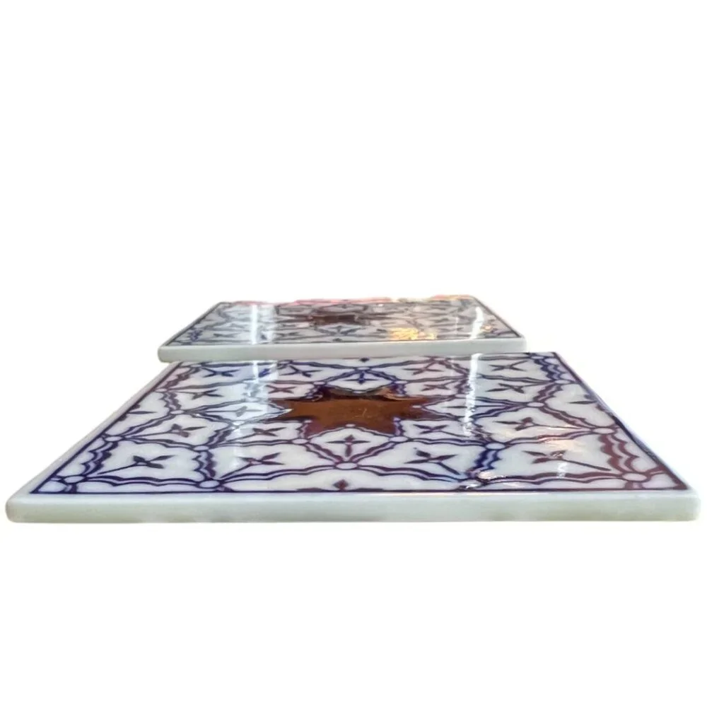 Set of 4 PIER 1 Chinoiserie COASTERS / Decorative Tiles Porcelain Bohemian - Picture 3 of 7